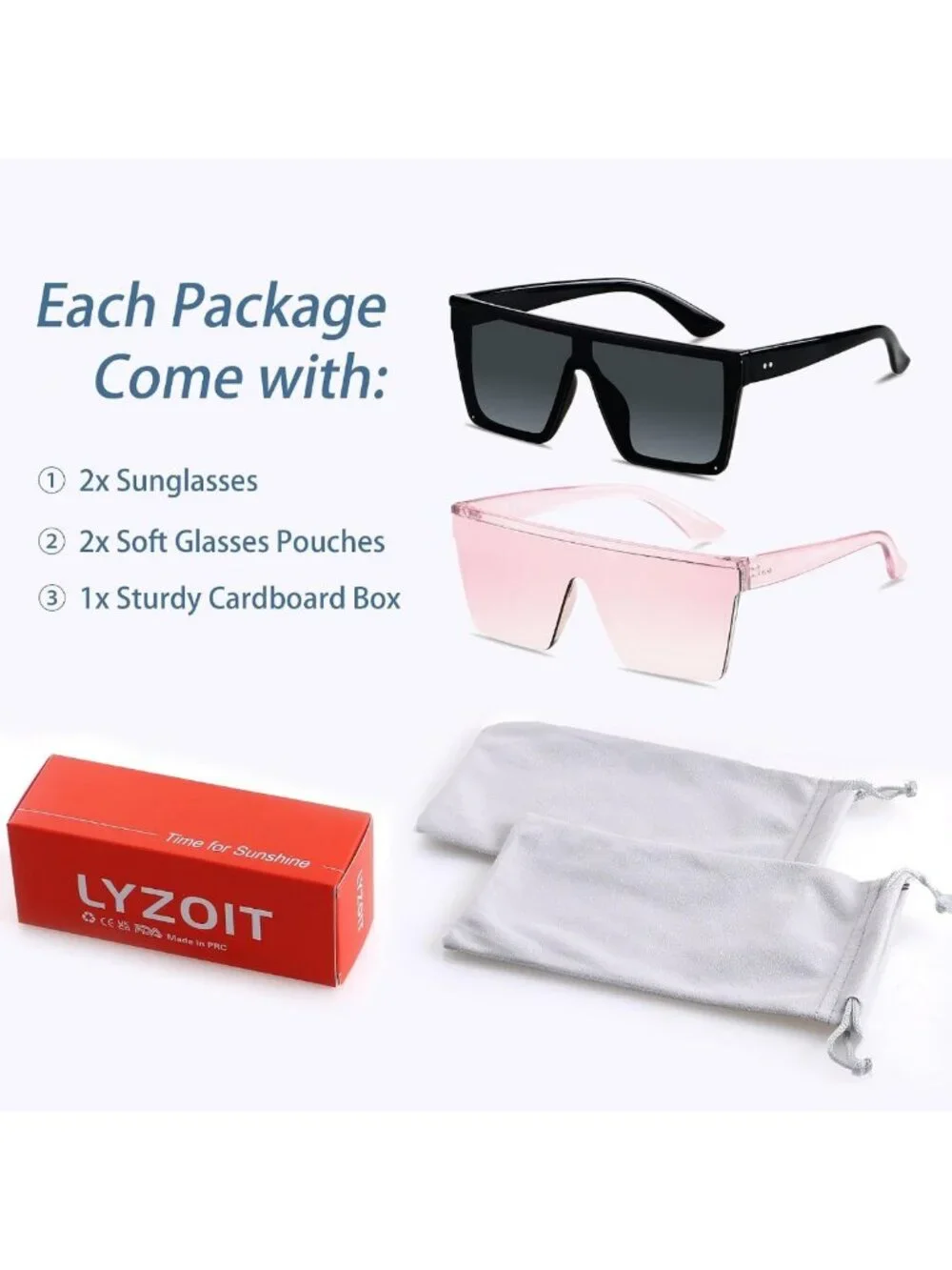 Oversized Square Sunglasses for Women & Men | Fashion Shield UV Protection
